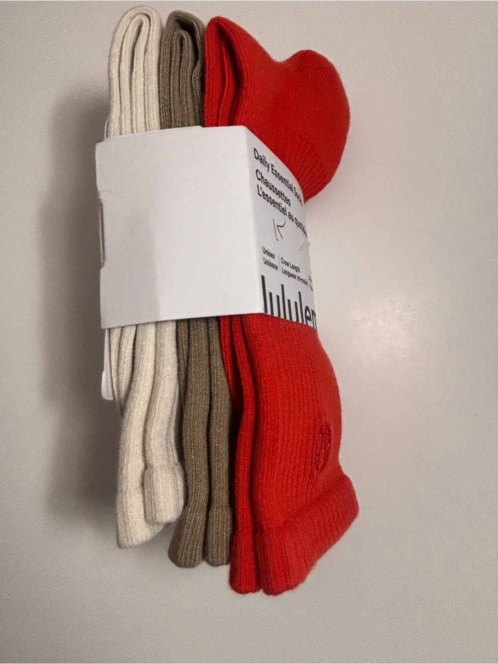lululemon athletica women Crew Socks in Red, Taupe, and Cream NWT